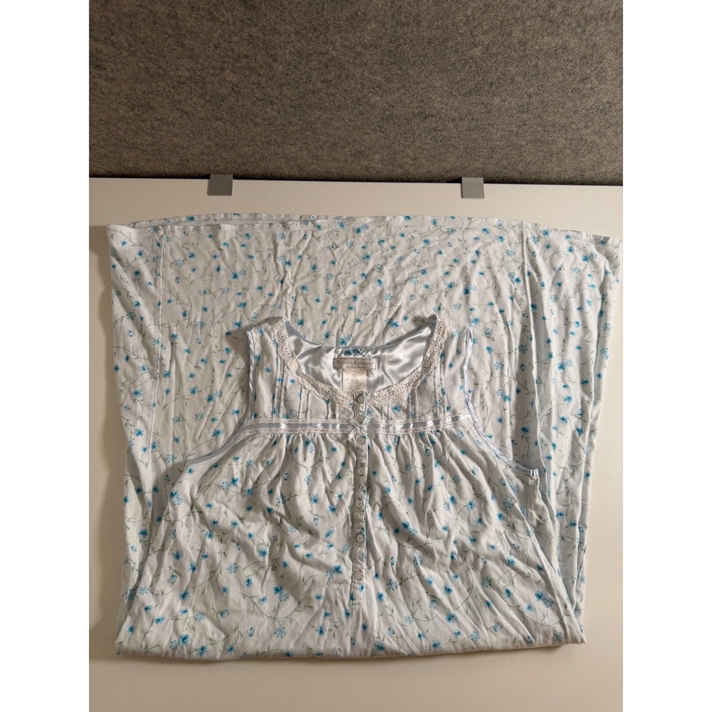 Earth Angels Womens Blue Floral Cotton Lace Trim Sleep Dress Nightgown Small - Picture 12 of 13